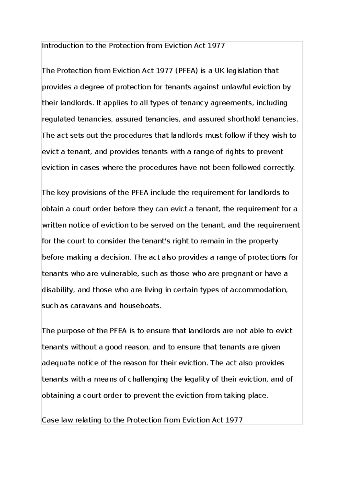 Protection from Eviction Act 1977